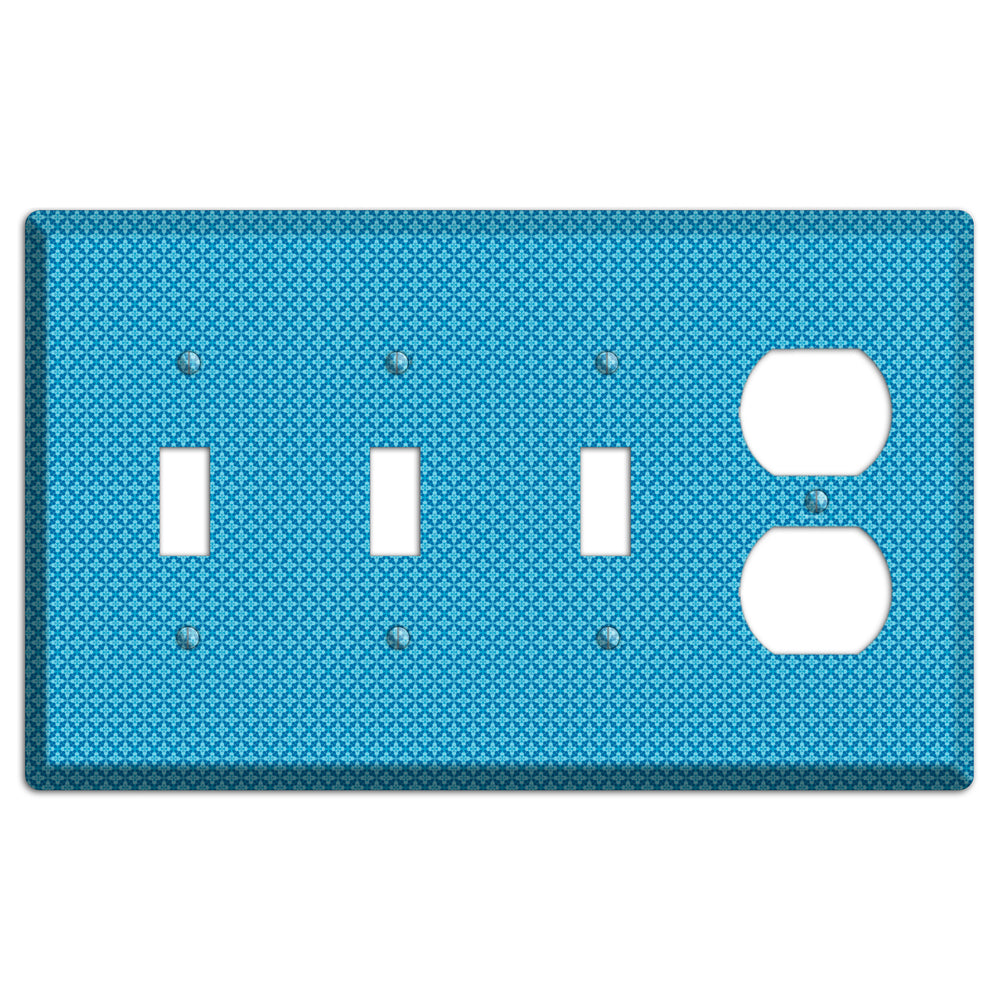 Multi Blue Checkered Quatrefoil 3 Toggle / Duplex Wallplate