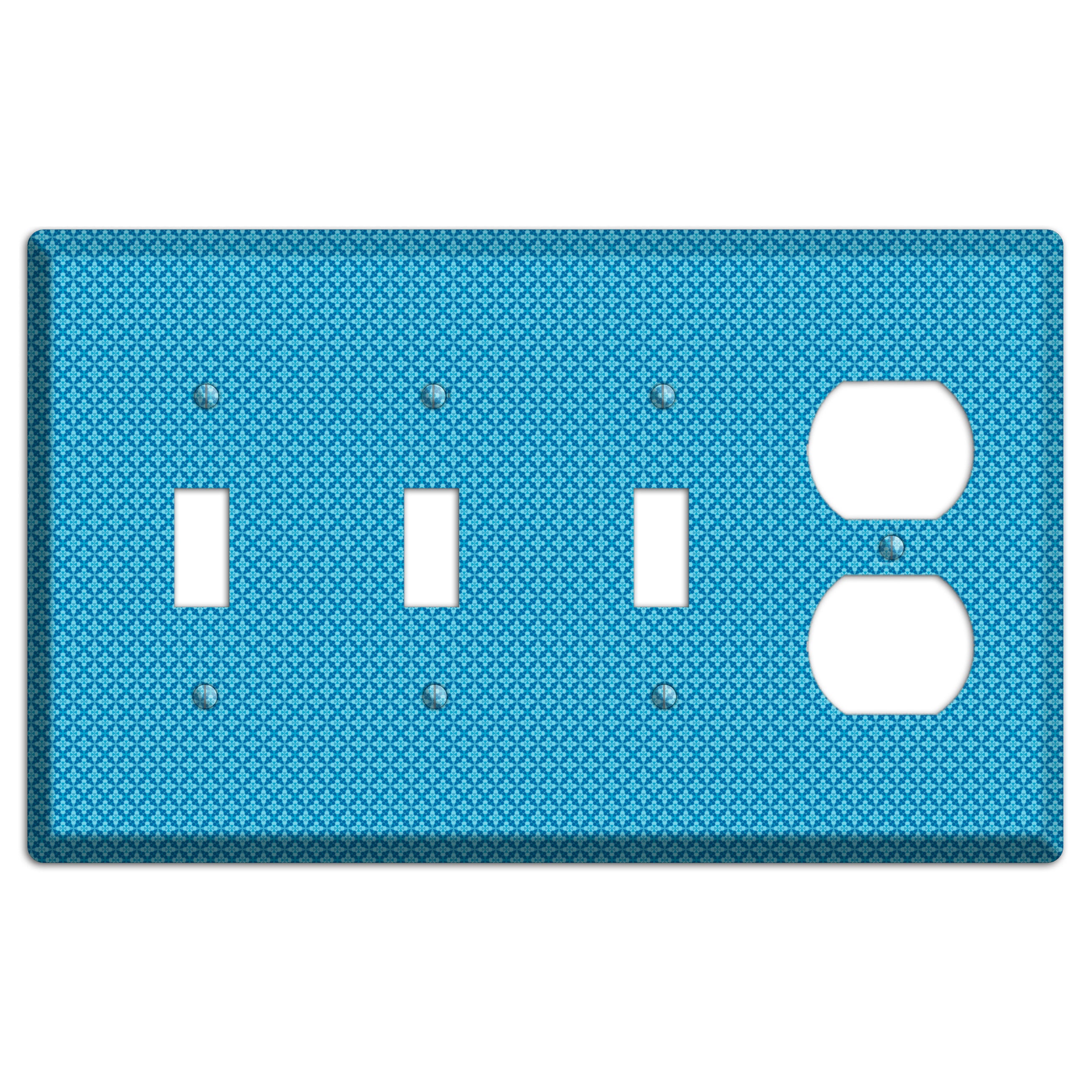 Multi Blue Checkered Quatrefoil 3 Toggle / Duplex Wallplate