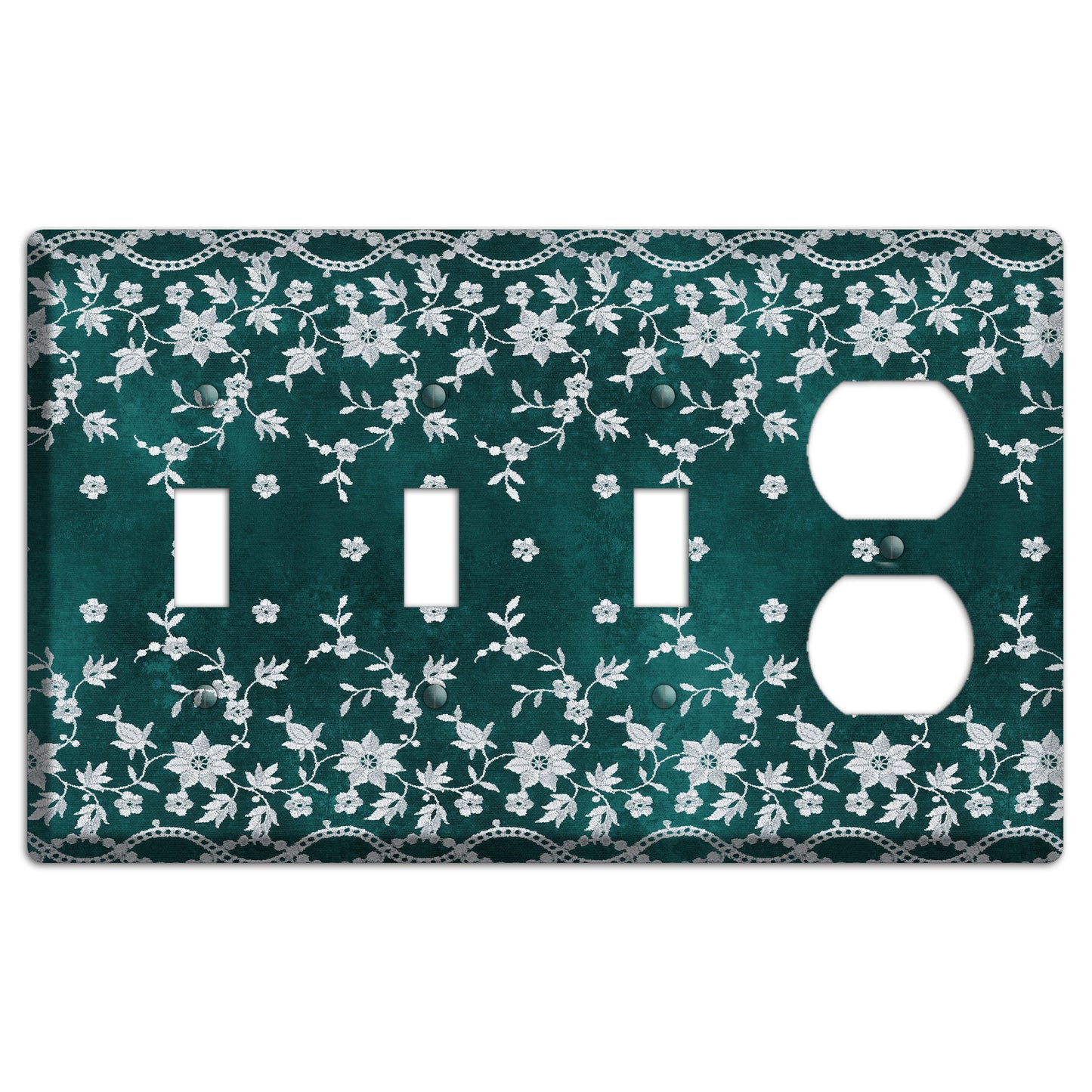 Embroidered Floral Teal 3 Toggle / Duplex Wallplate