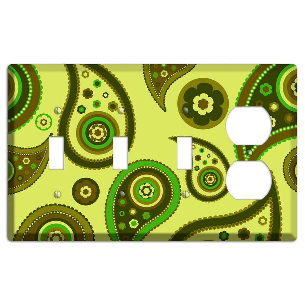 Bright Green Paisley 3 Toggle / Duplex Wallplate
