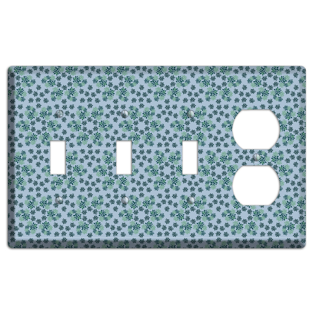 Blue with Multi Green Calico 3 Toggle / Duplex Wallplate