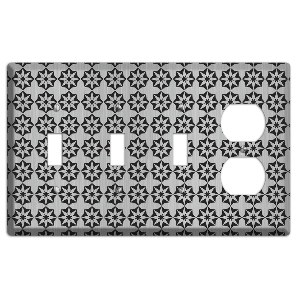Stainless Steel with Black Foulard 3 Toggle / Duplex Wallplate
