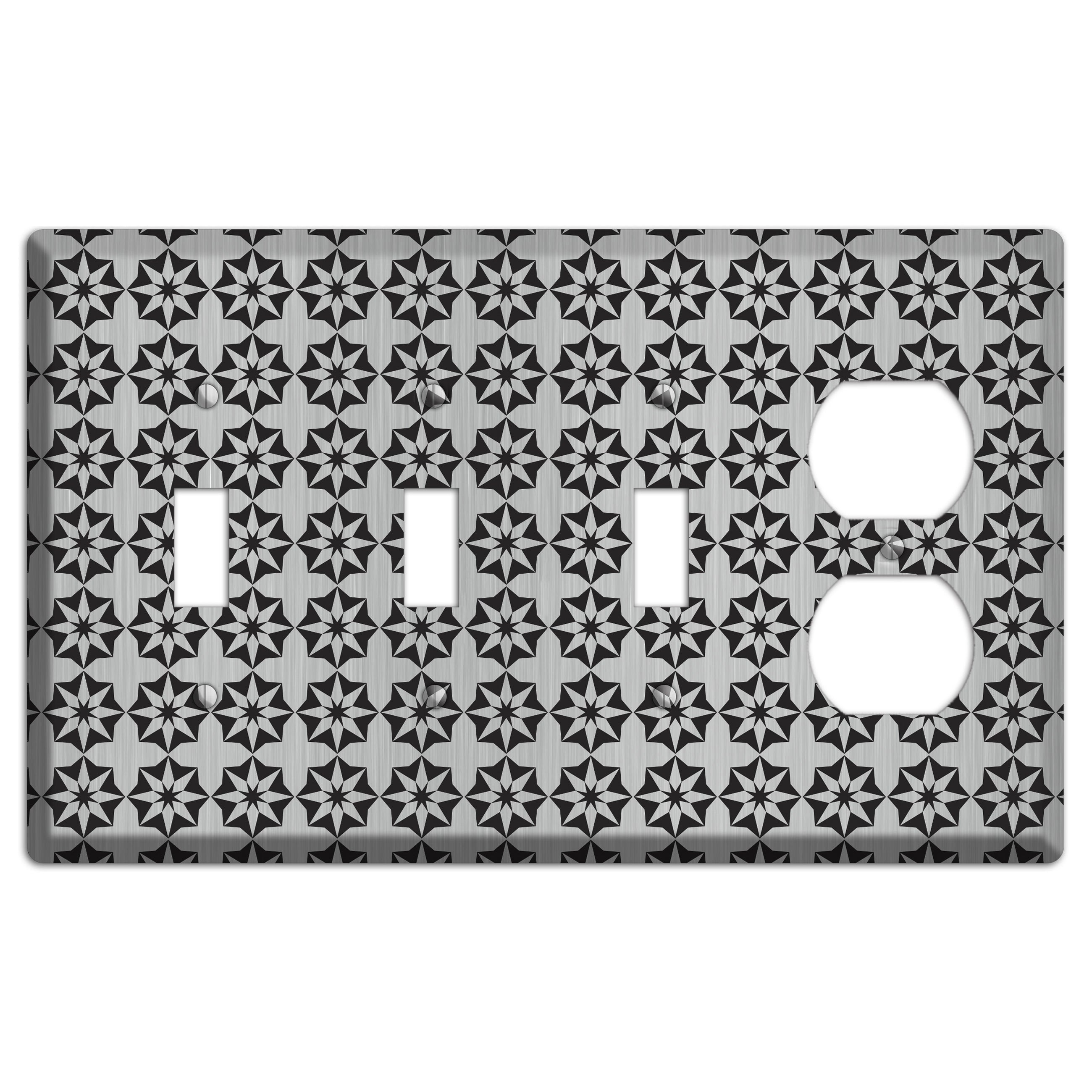 Stainless with Black Foulard 3 Toggle / Duplex Wallplate