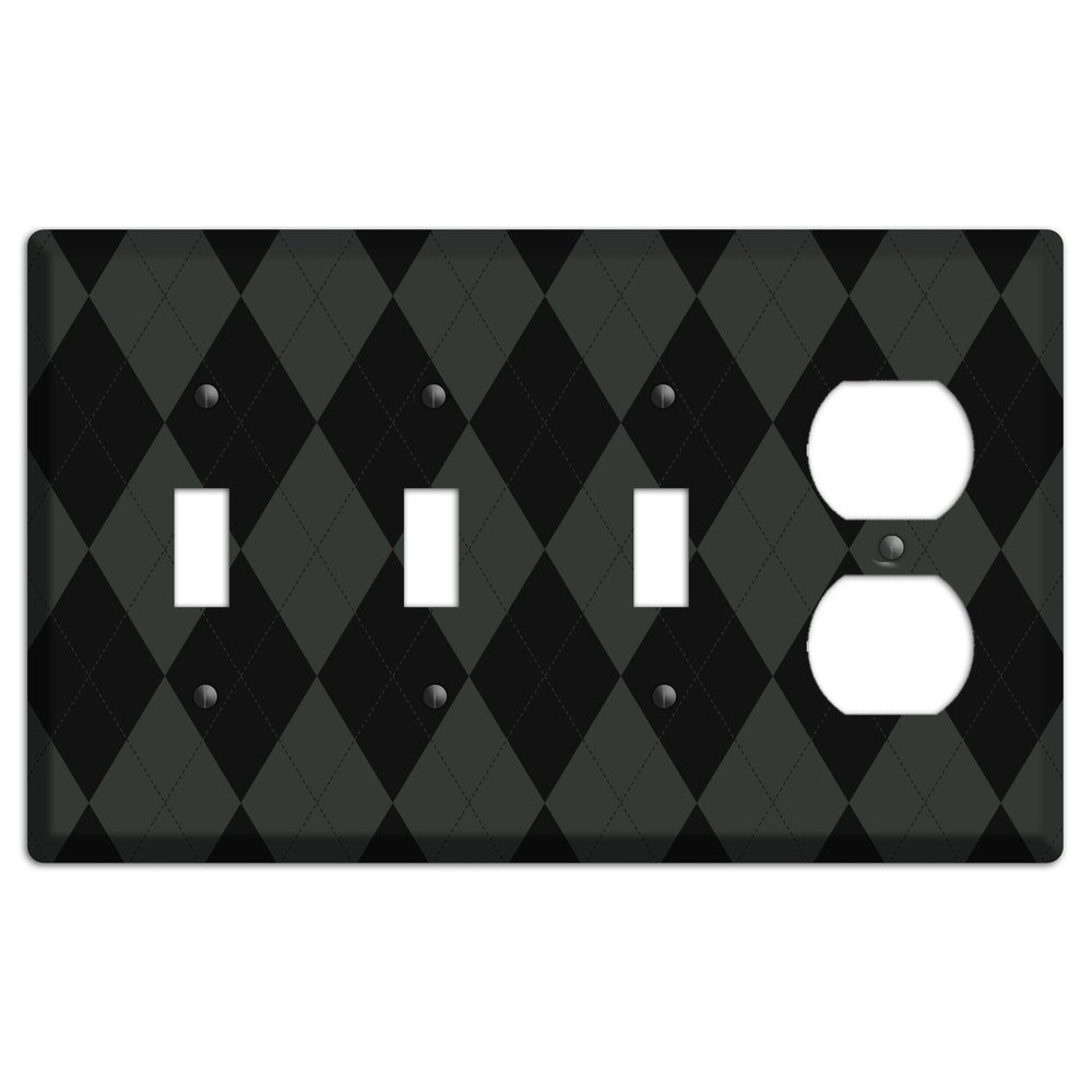 Gray and Black Argyle 3 Toggle / Duplex Wallplate