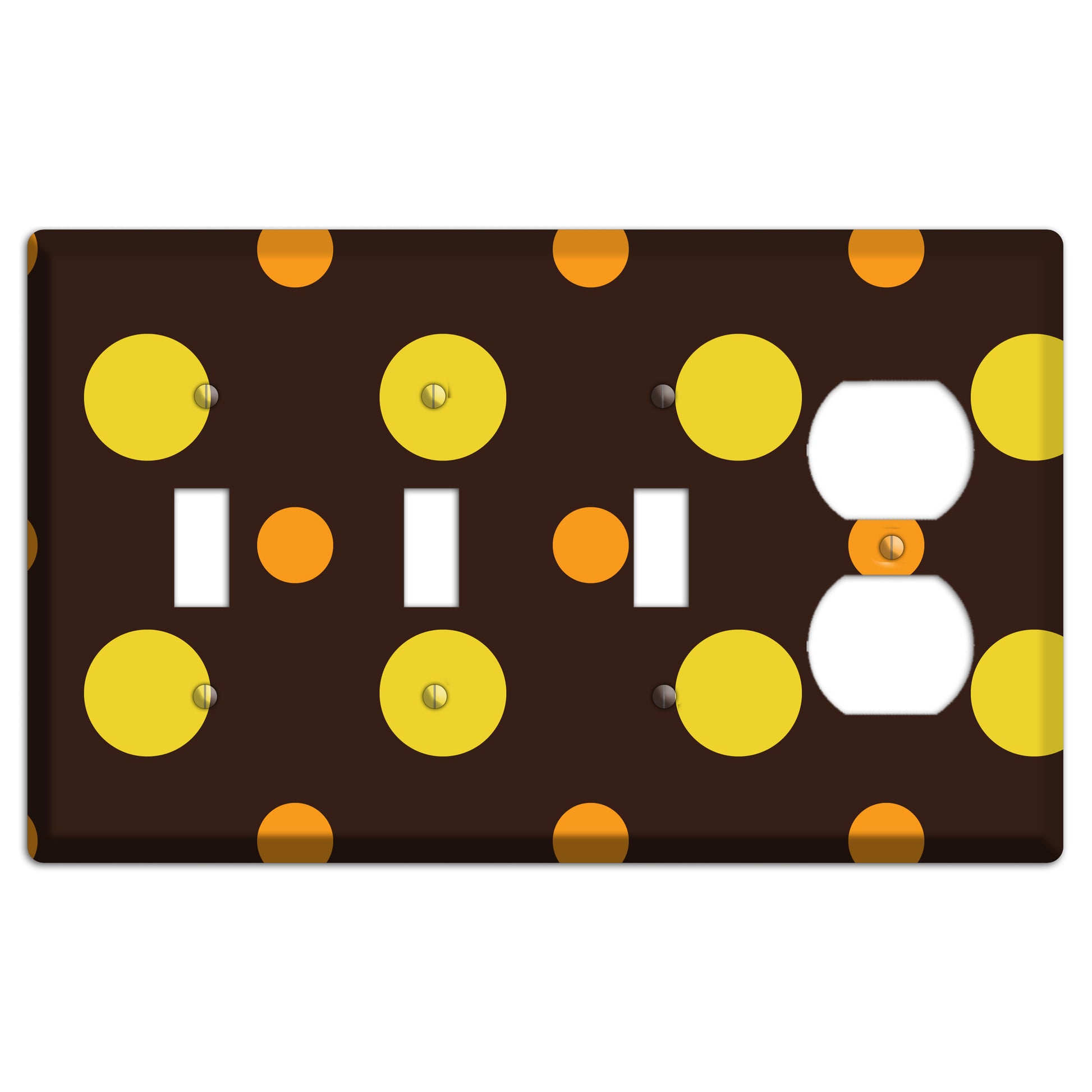Black with Yellow and Orange Multi Medium Polka Dots 3 Toggle / Duplex Wallplate