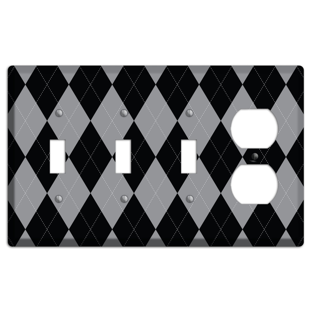 Light Purple and Black 3 Toggle / Duplex Wallplate