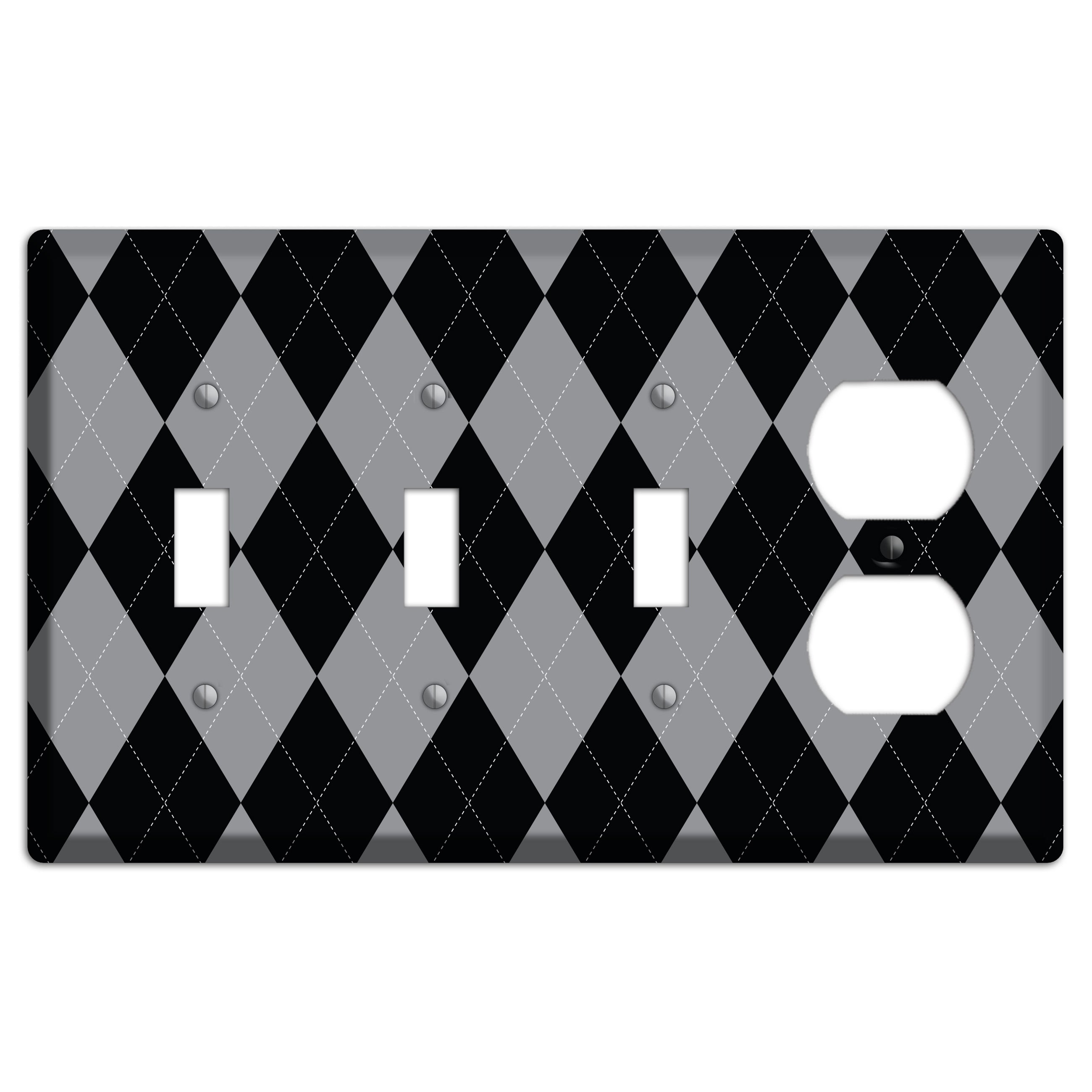 Light Purple and Black 3 Toggle / Duplex Wallplate
