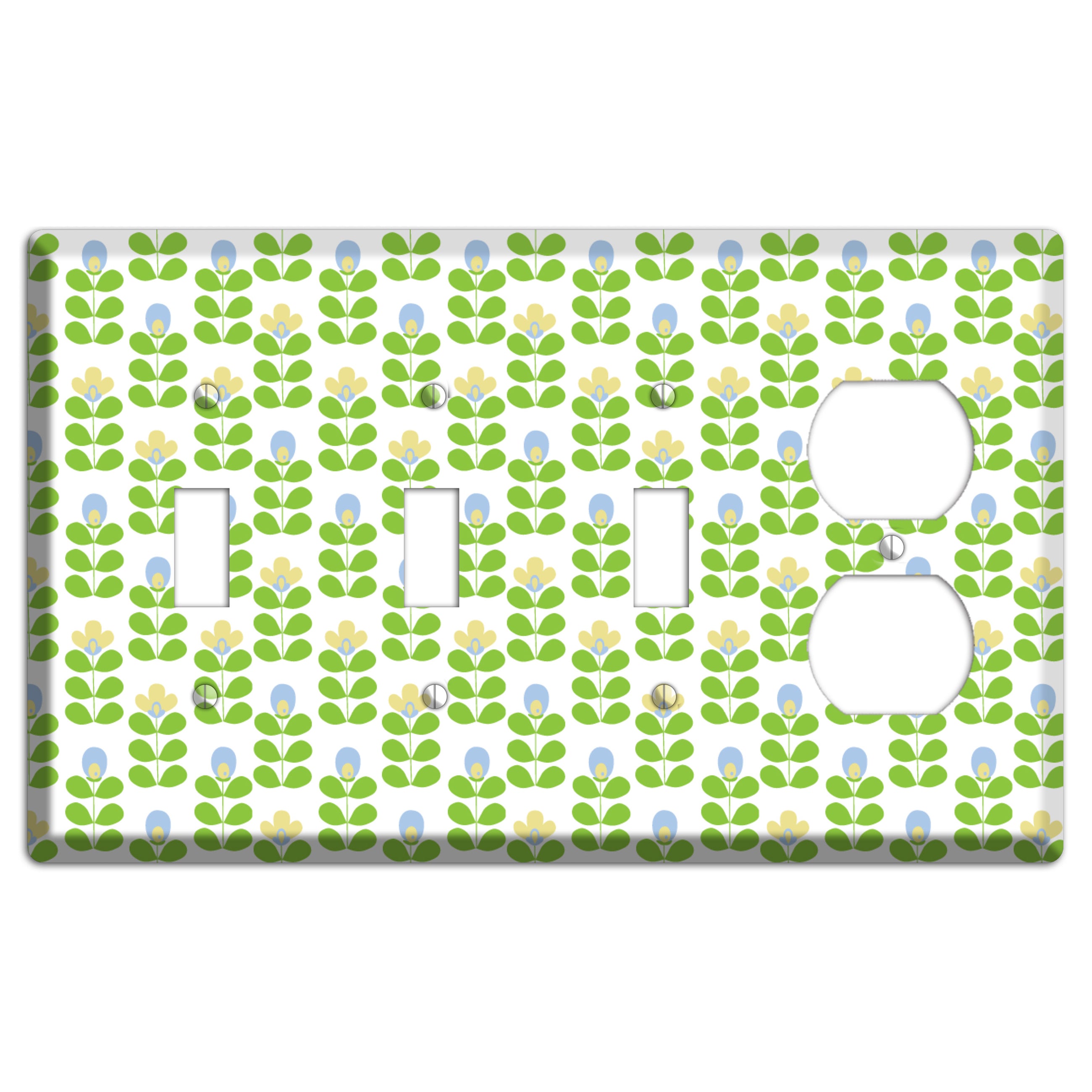 Green Deco Floral Half Drop 3 Toggle / Duplex Wallplate