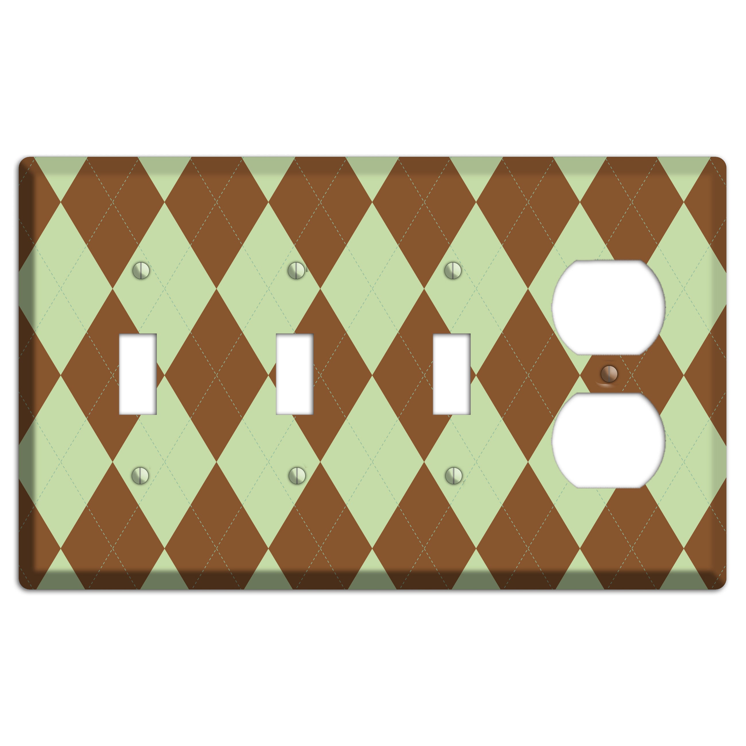 Brown and Green Argyle 3 Toggle / Duplex Wallplate