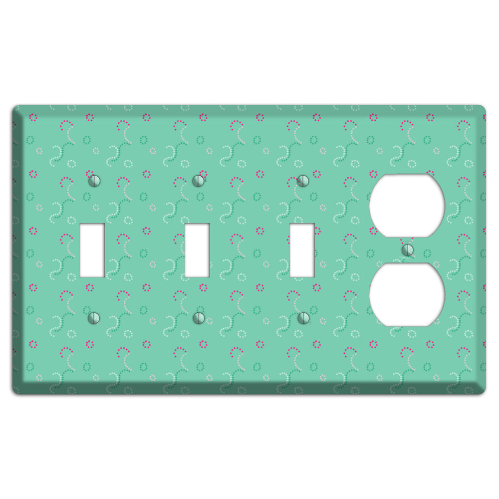 Multi Aqua with Fuschia Stipple 3 Toggle / Duplex Wallplate