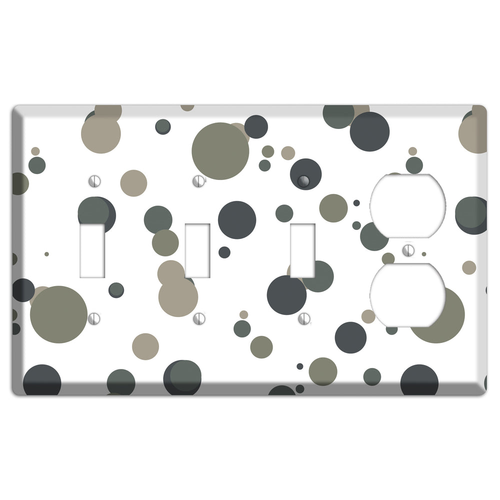 White with Multi Grey Medium Dots 3 Toggle / Duplex Wallplate