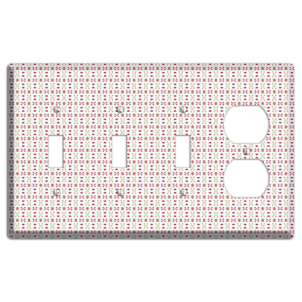 White Red Blue Olive Retro 3 Toggle / Duplex Wallplate