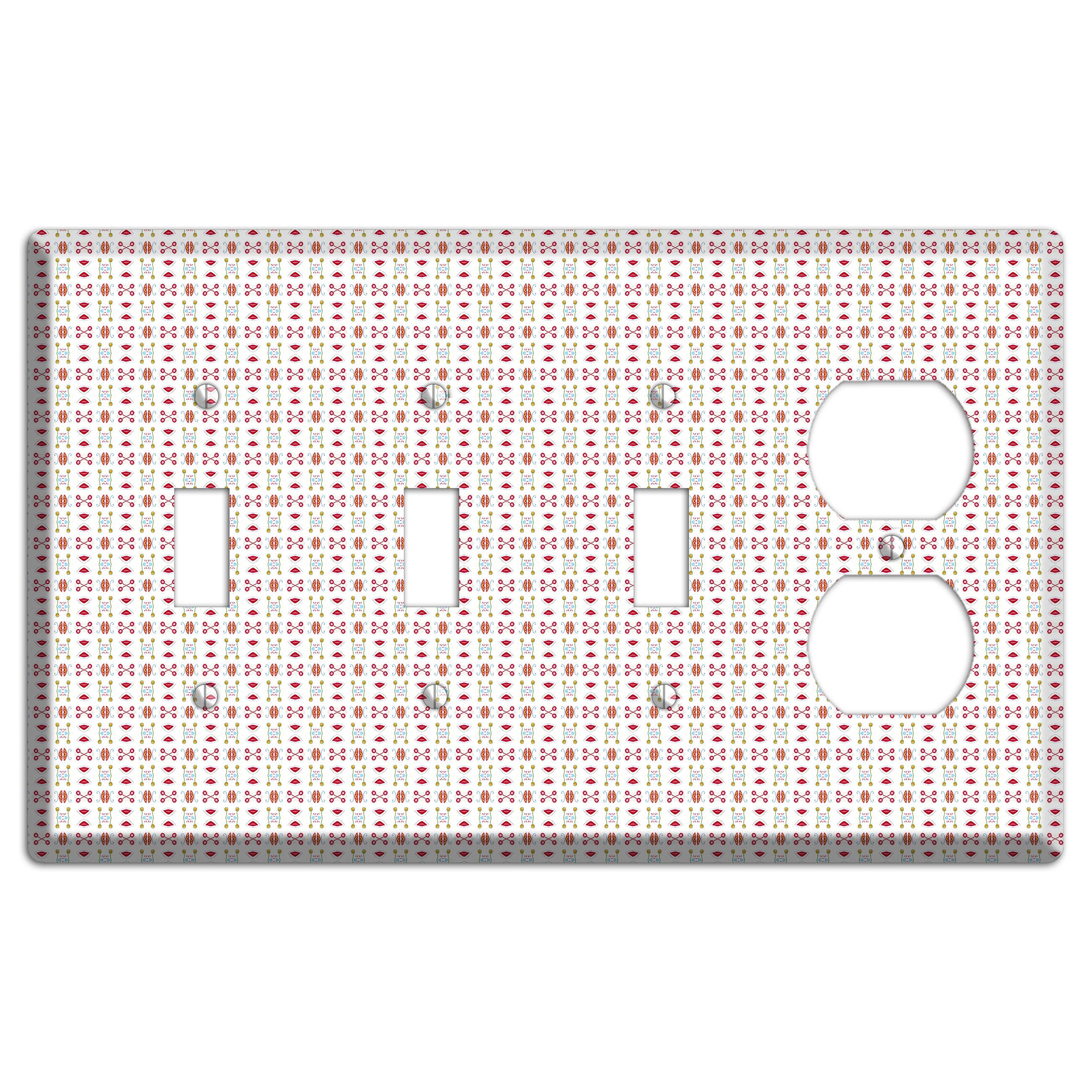 White Red Blue Olive Retro 3 Toggle / Duplex Wallplate