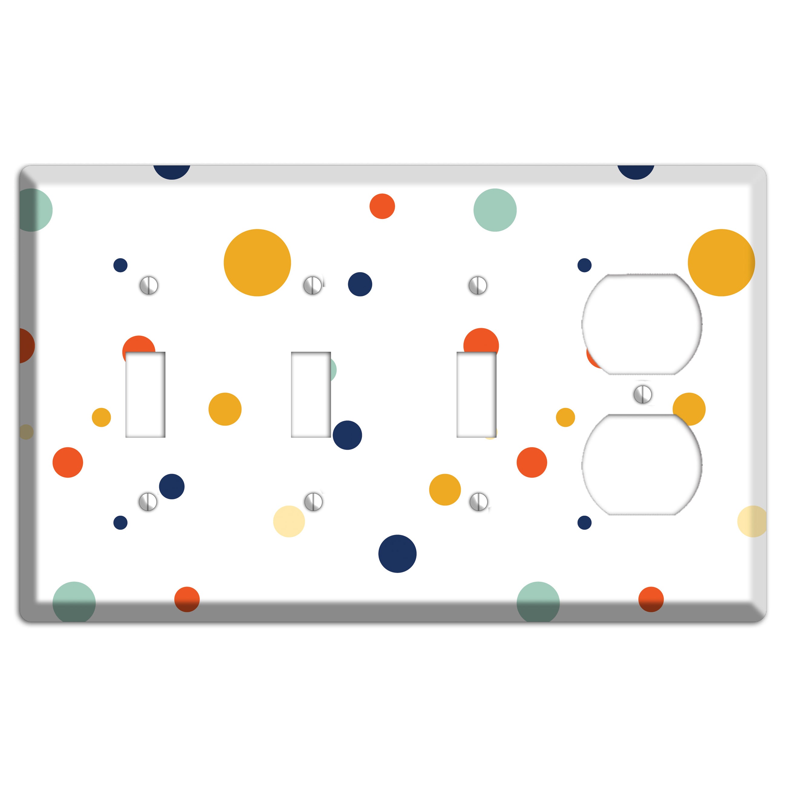 White with Multi Umber and Sage Medium Dots 3 Toggle / Duplex Wallplate