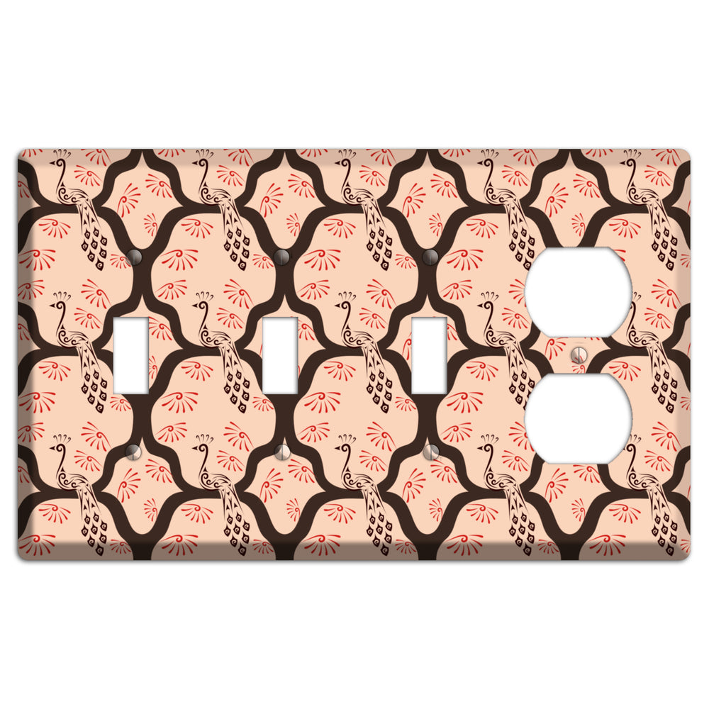Light Quatrefoil Peacock 3 Toggle / Duplex Wallplate
