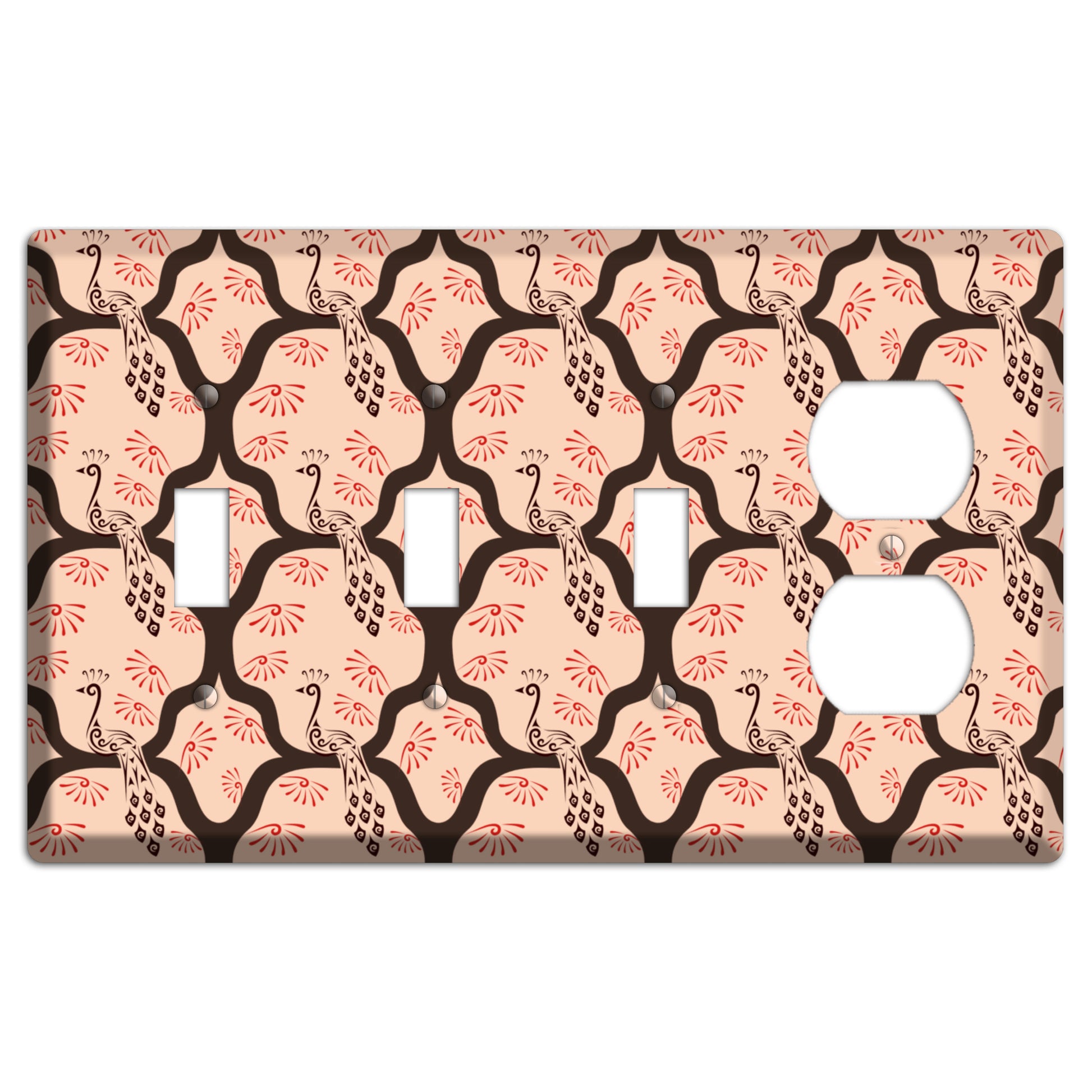 Light Quatrefoil Peacock 3 Toggle / Duplex Wallplate