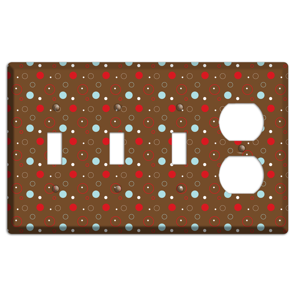 Brown with Red and Dusty Blue Dots and Circles 3 Toggle / Duplex Wallplate