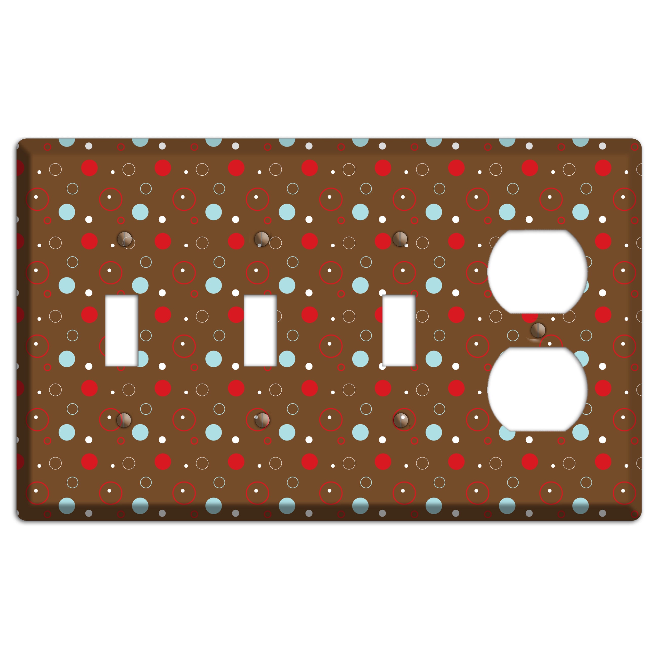 Brown with Red and Dusty Blue Dots and Circles 3 Toggle / Duplex Wallplate