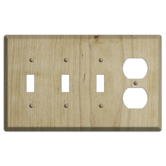 Maple Wood 3 Toggle / Duplex Outlet Cover Plate