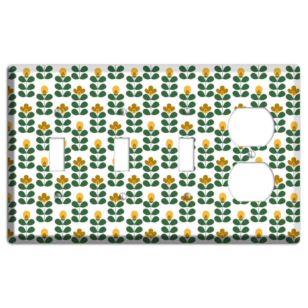 Dark Green Deco Floral Half Drop 3 Toggle / Duplex Wallplate