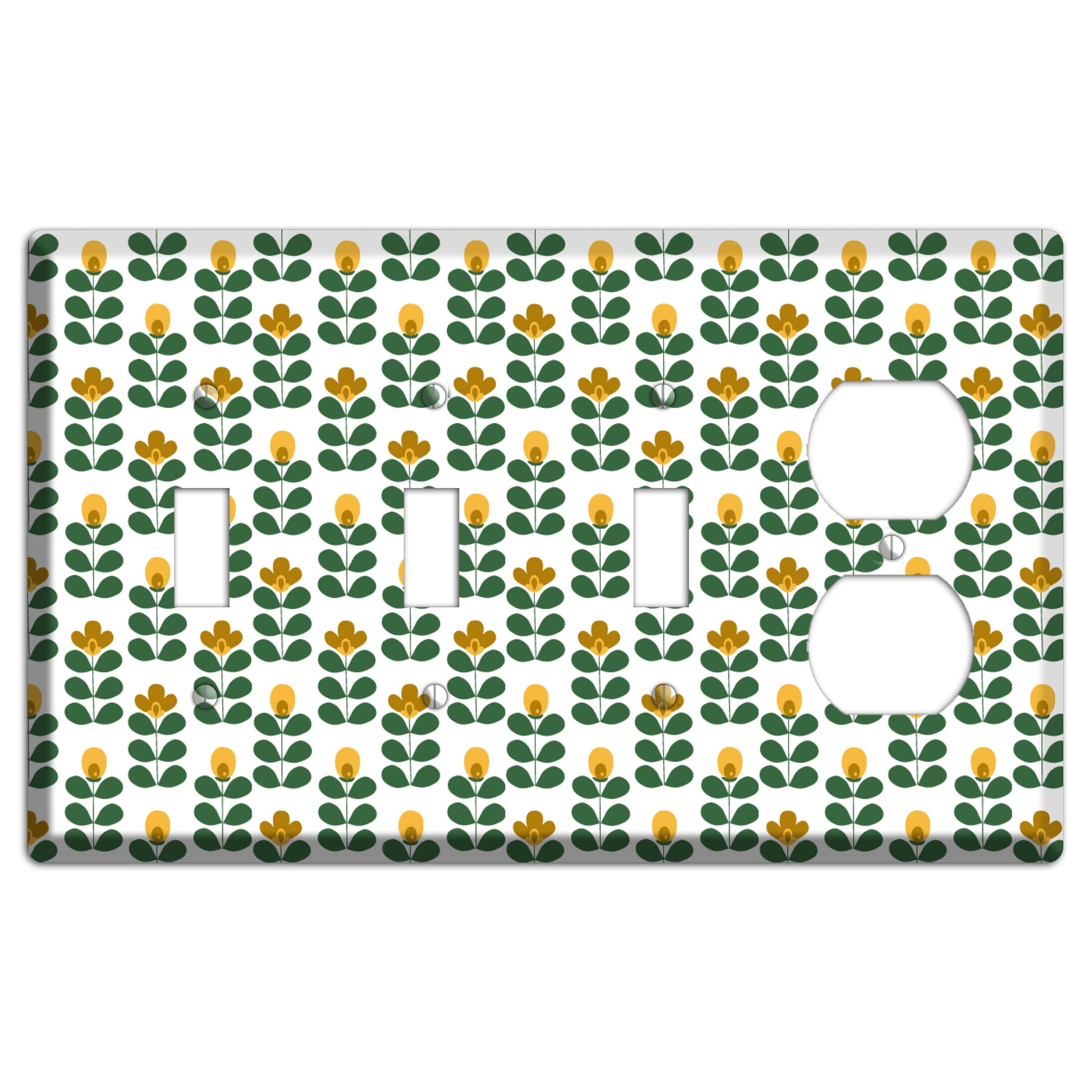 Dark Green Deco Floral Half Drop 3 Toggle / Duplex Wallplate