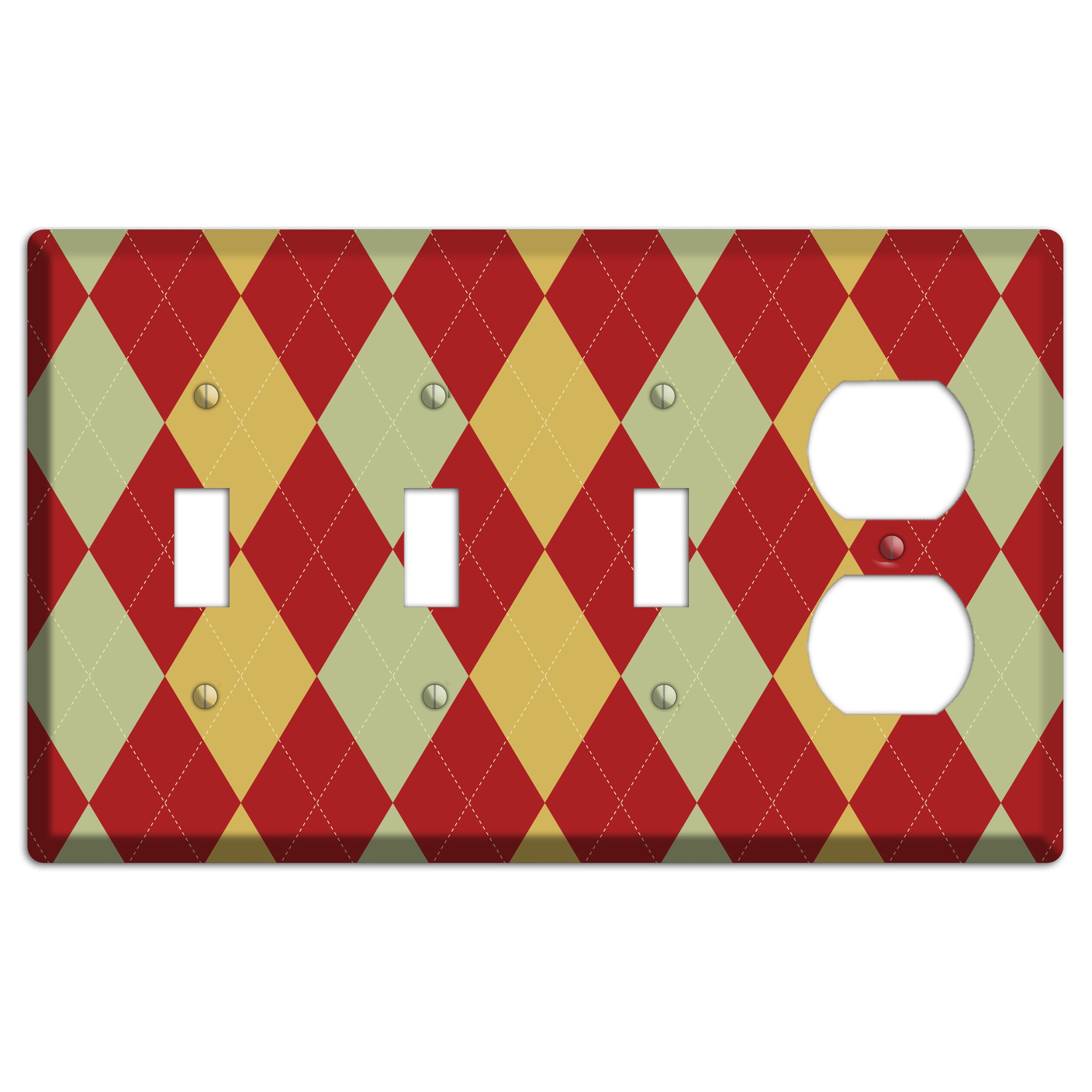 Burnt Orange and Light Green Argyle 3 Toggle / Duplex Wallplate
