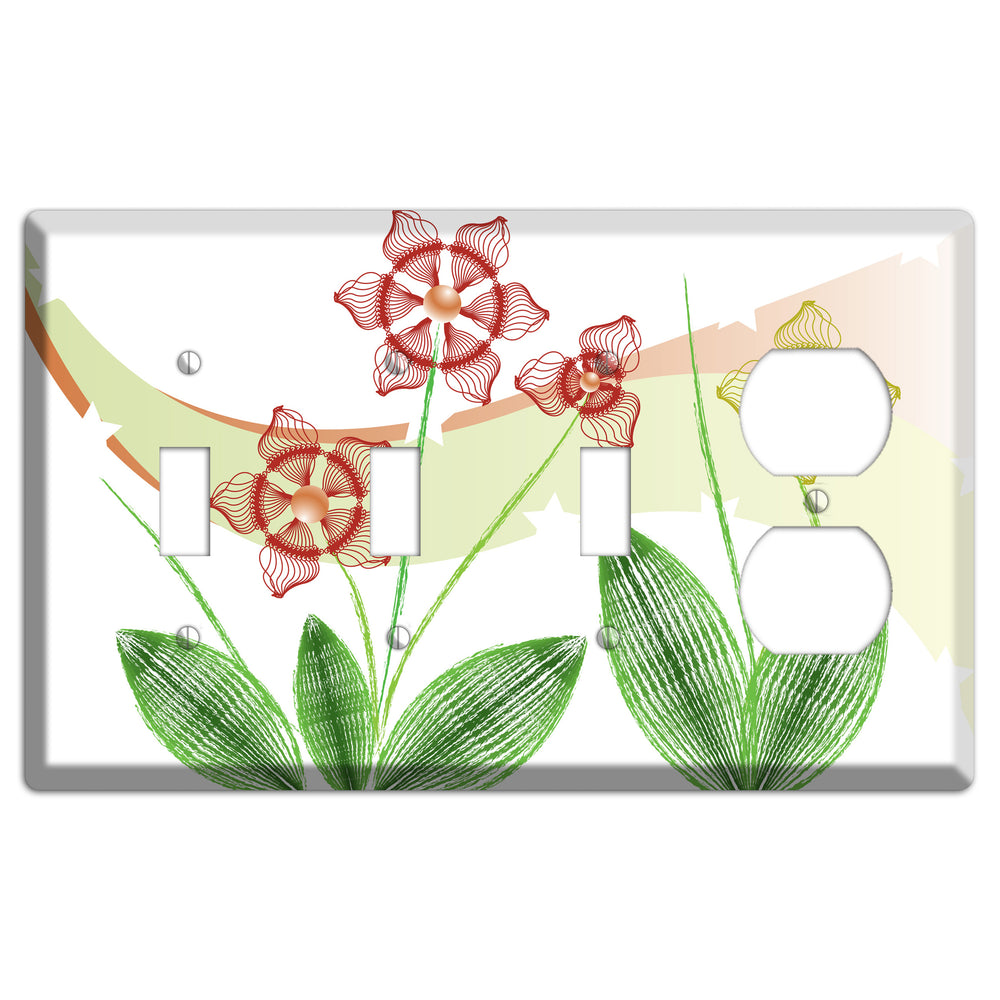 Green Abstract Flowers 3 Toggle / Duplex Wallplate
