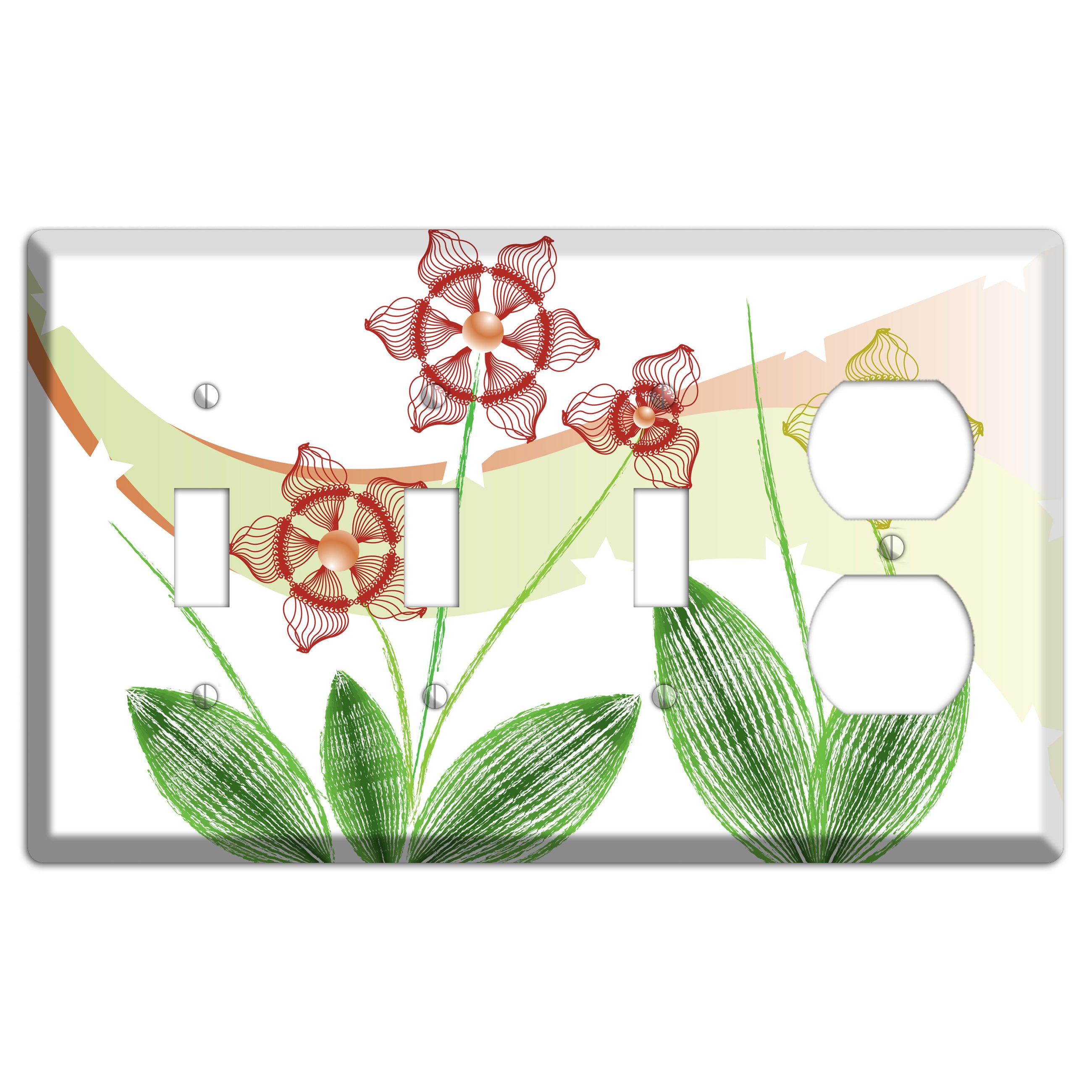 Green Abstract Flowers 3 Toggle / Duplex Wallplate