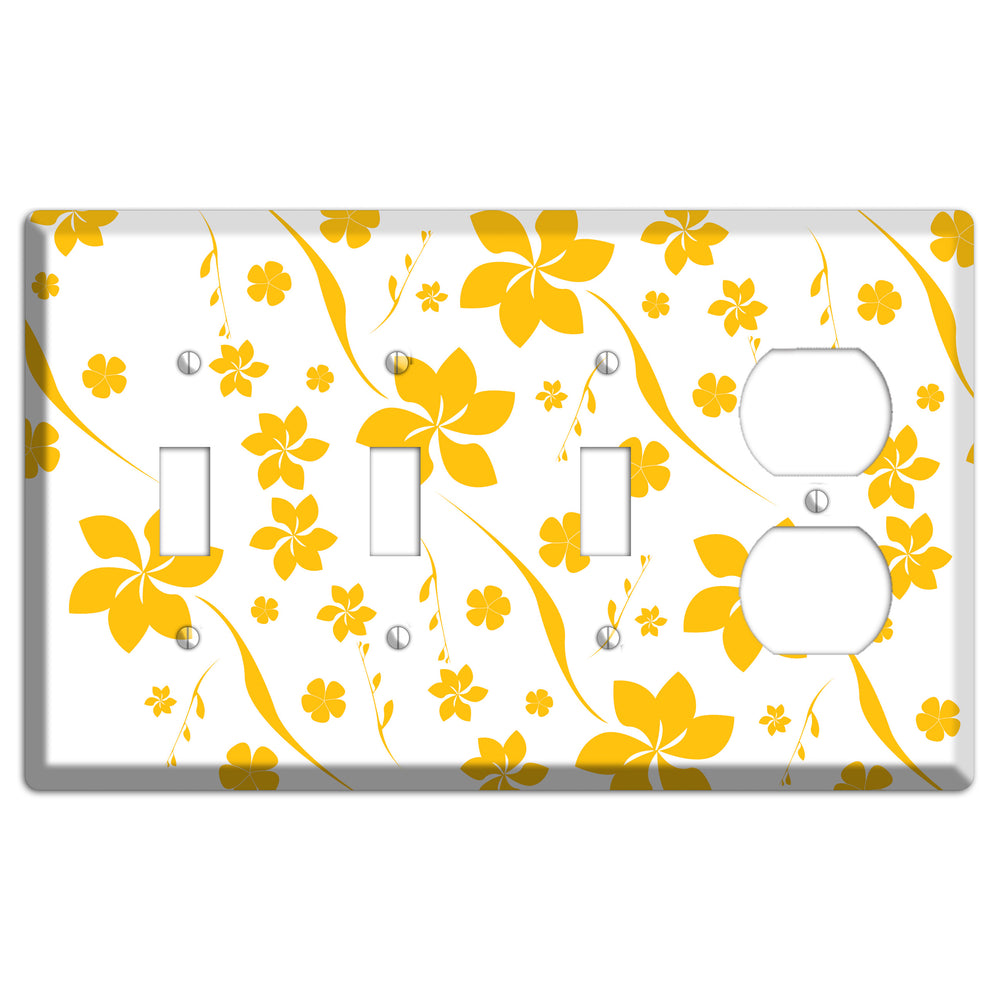 White with Yellow Flower 3 Toggle / Duplex Wallplate