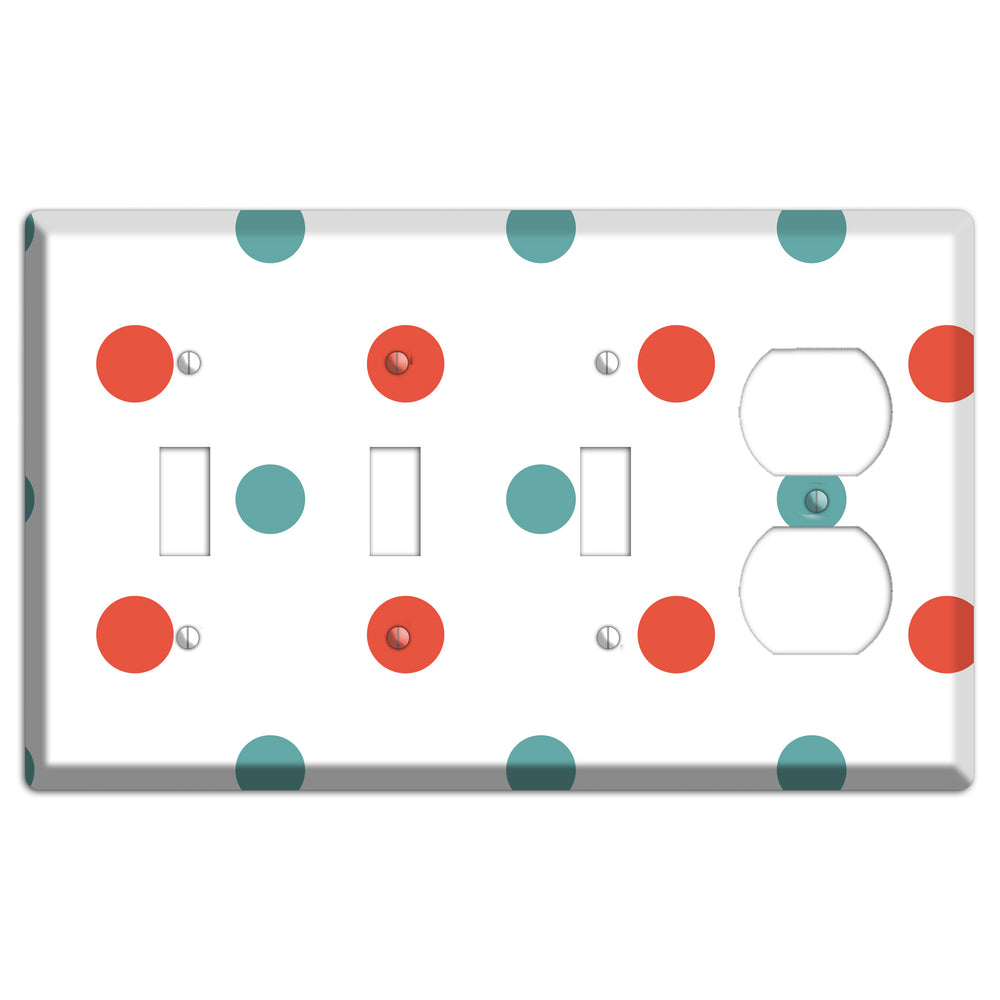 Aqua and Coral Medium Polka Dots 3 Toggle / Duplex Wallplate