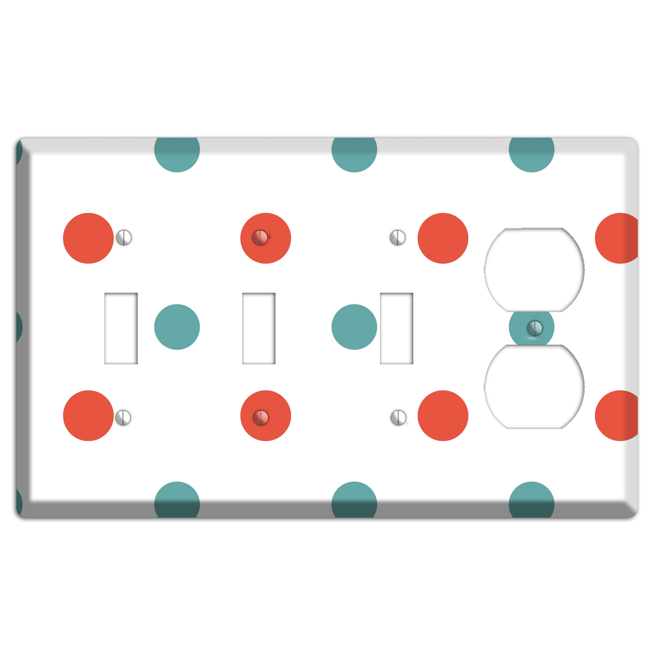 Aqua and Coral Medium Polka Dots 3 Toggle / Duplex Wallplate