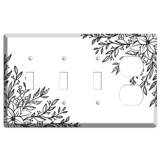 Hand-Drawn Floral 7 3 Toggle / Duplex Wallplate