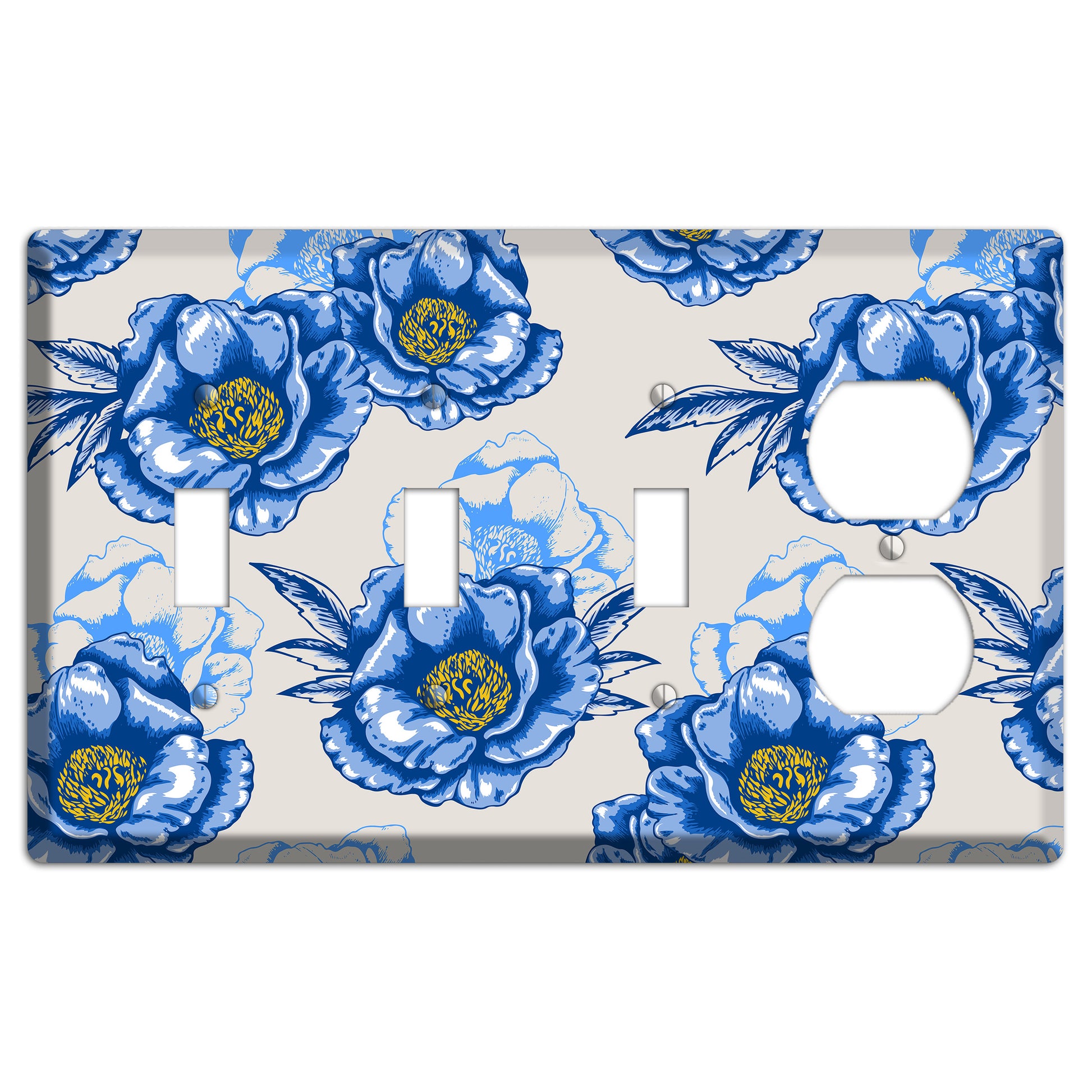 Blue Peony 3 Toggle / Duplex Wallplate