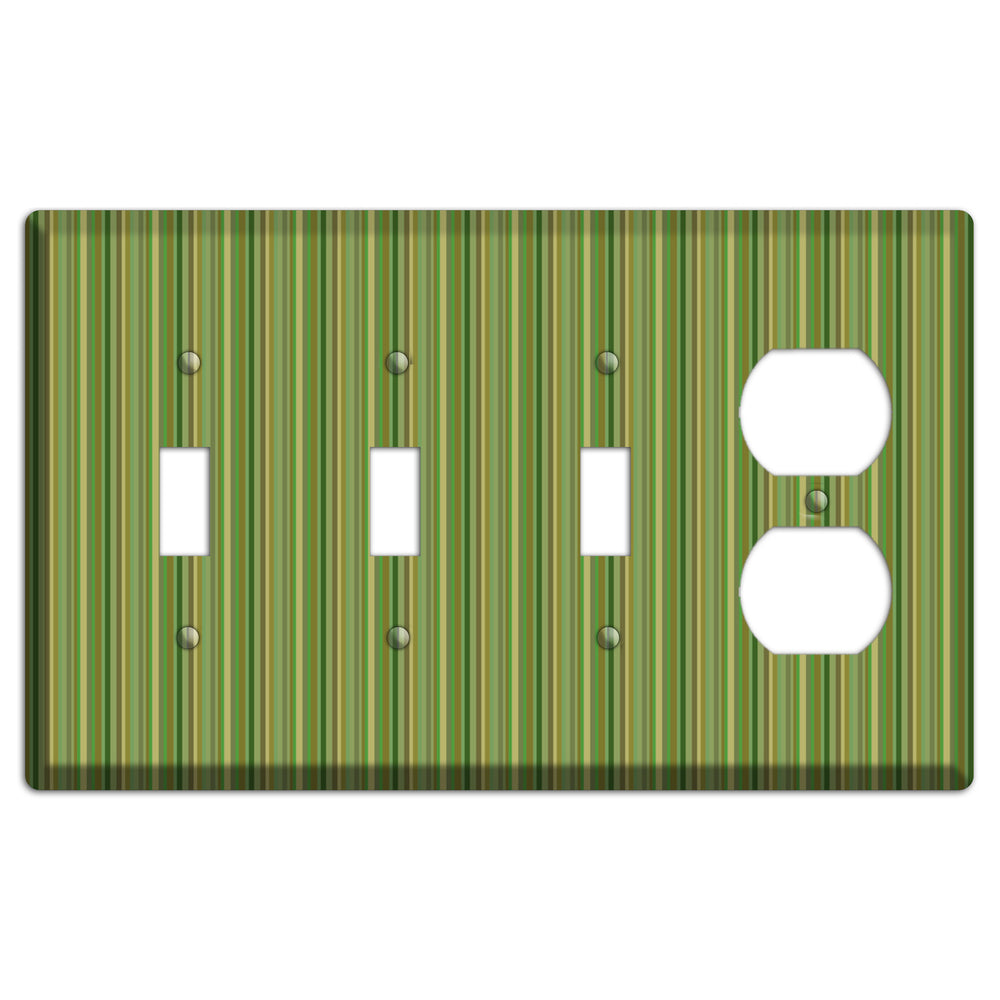 Multi Green Vertical Stripes 3 Toggle / Duplex Wallplate