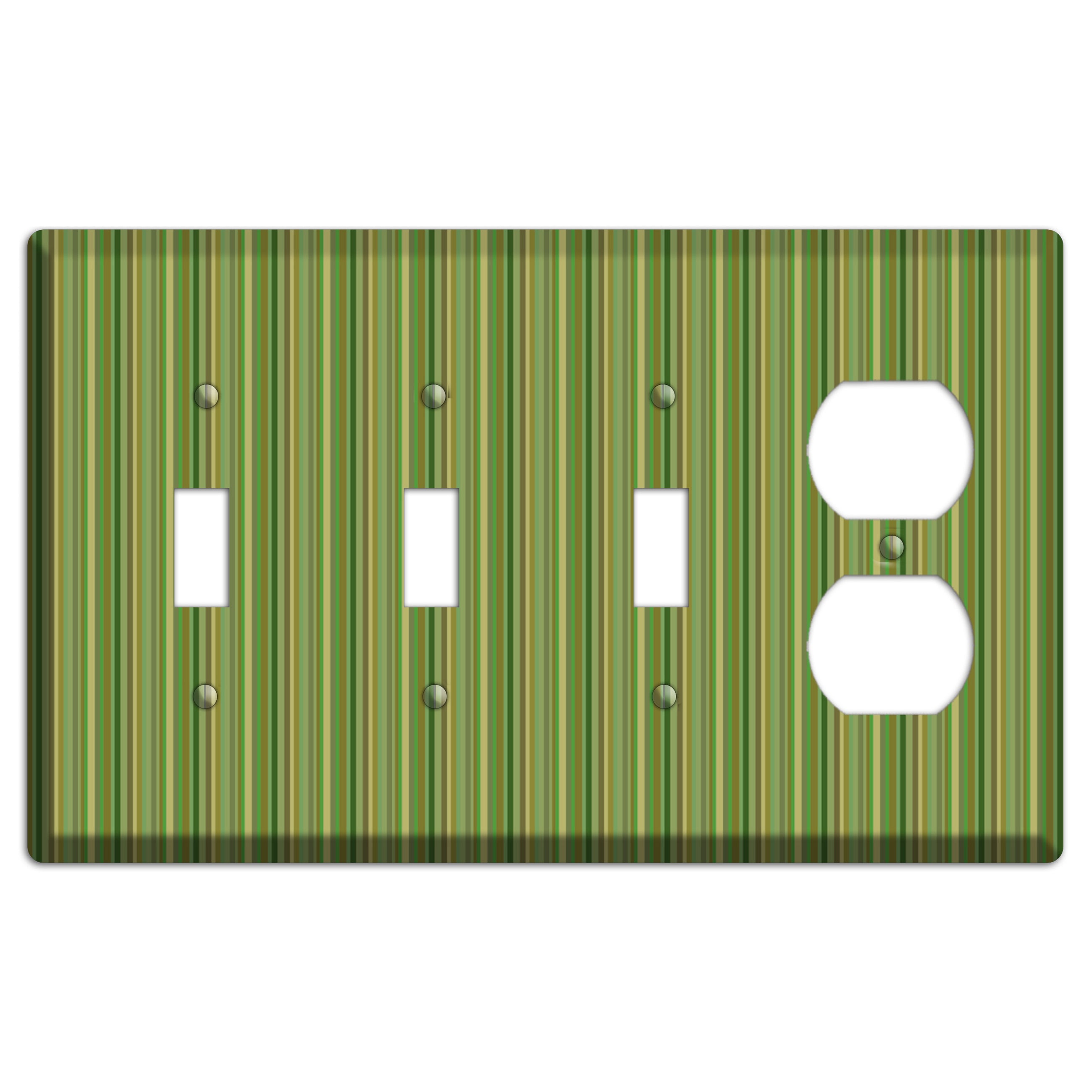 Multi Green Vertical Stripes 3 Toggle / Duplex Wallplate