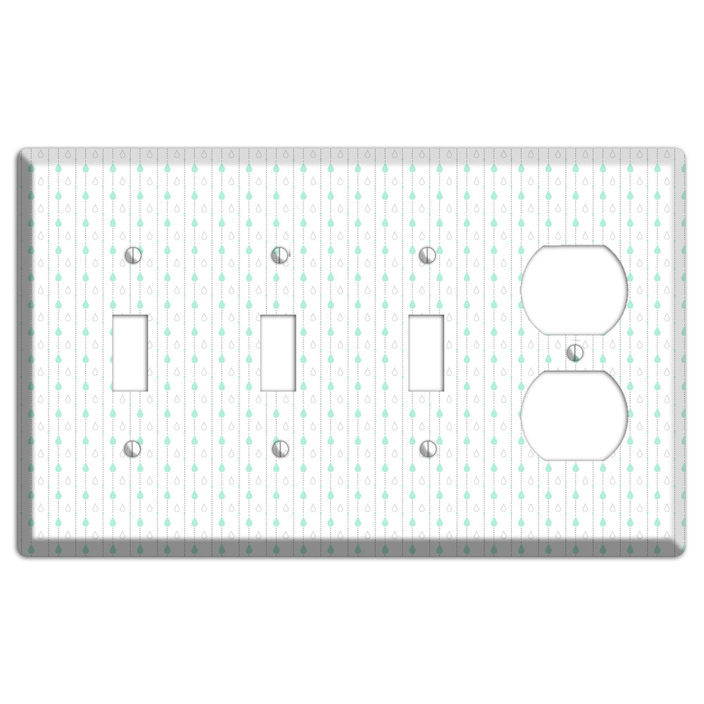 White and Blue Drops 2 3 Toggle / Duplex Wallplate