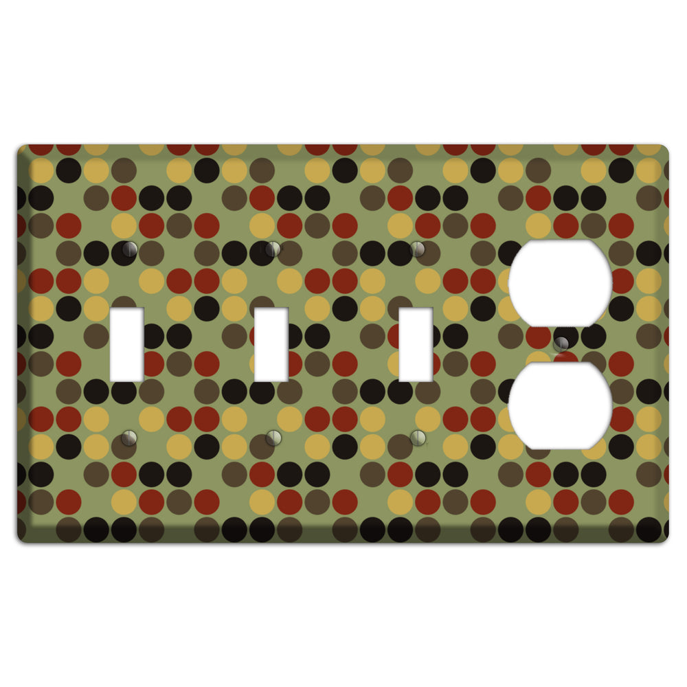 Olive with Red Brown Black Offset Dots 3 Toggle / Duplex Wallplate