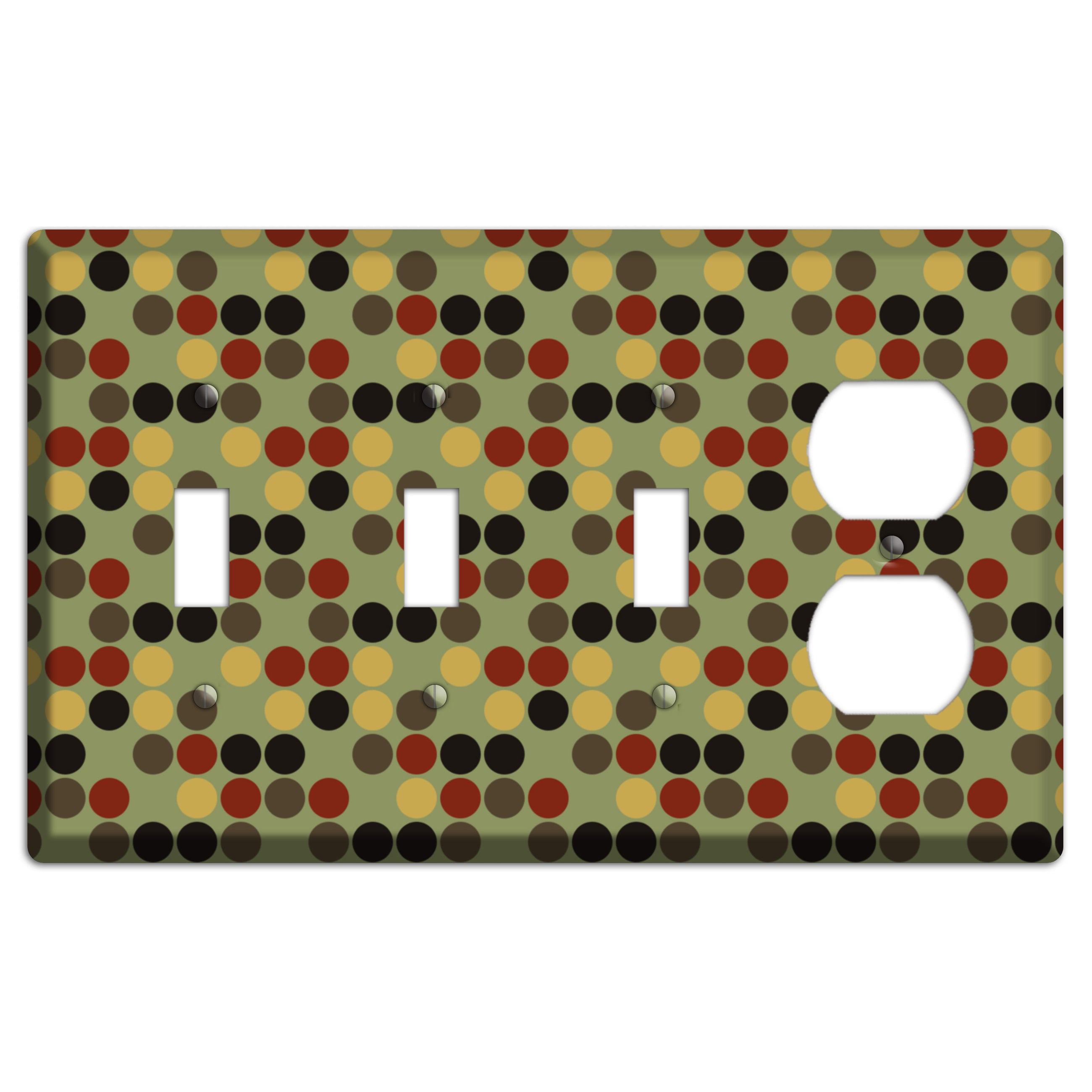 Olive with Red Brown Black Offset Dots 3 Toggle / Duplex Wallplate