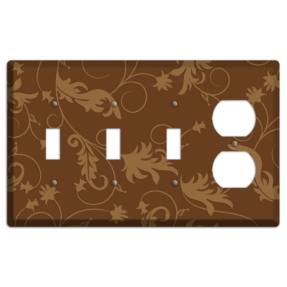 Brown Victorian Sprig 3 Toggle / Duplex Wallplate