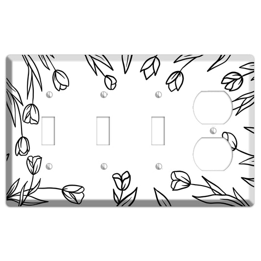 Hand-Drawn Floral 31 3 Toggle / Duplex Wallplate