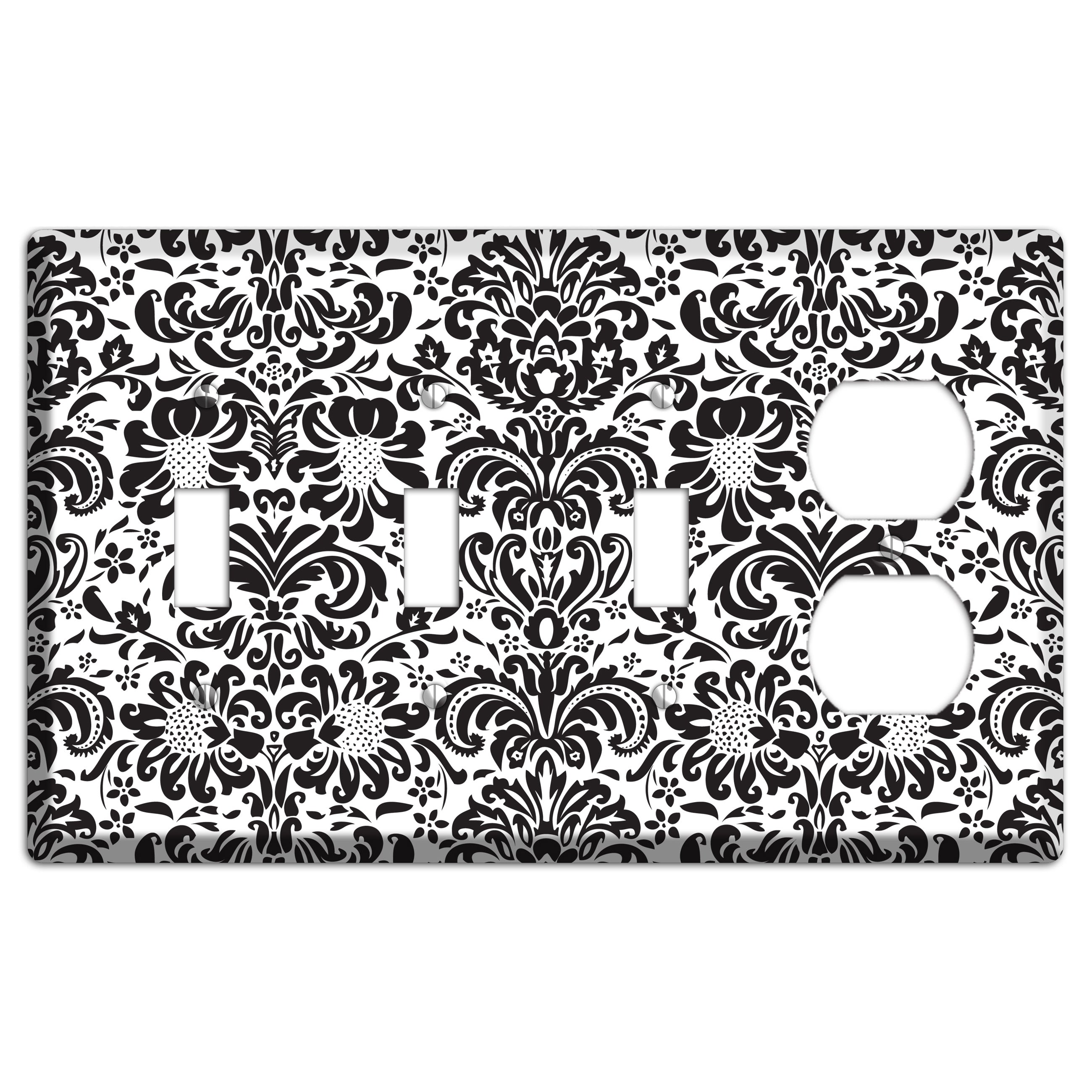 White with Black Toile 3 Toggle / Duplex Wallplate