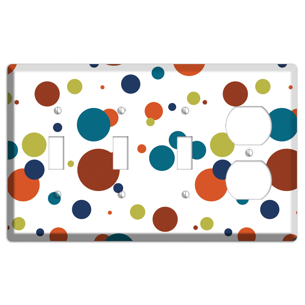 White with Multi Color Medium Dots 3 Toggle / Duplex Wallplate