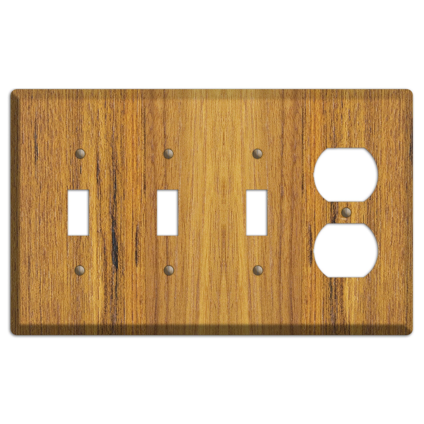 Teak Wood 3 Toggle / Duplex Outlet Cover Plate
