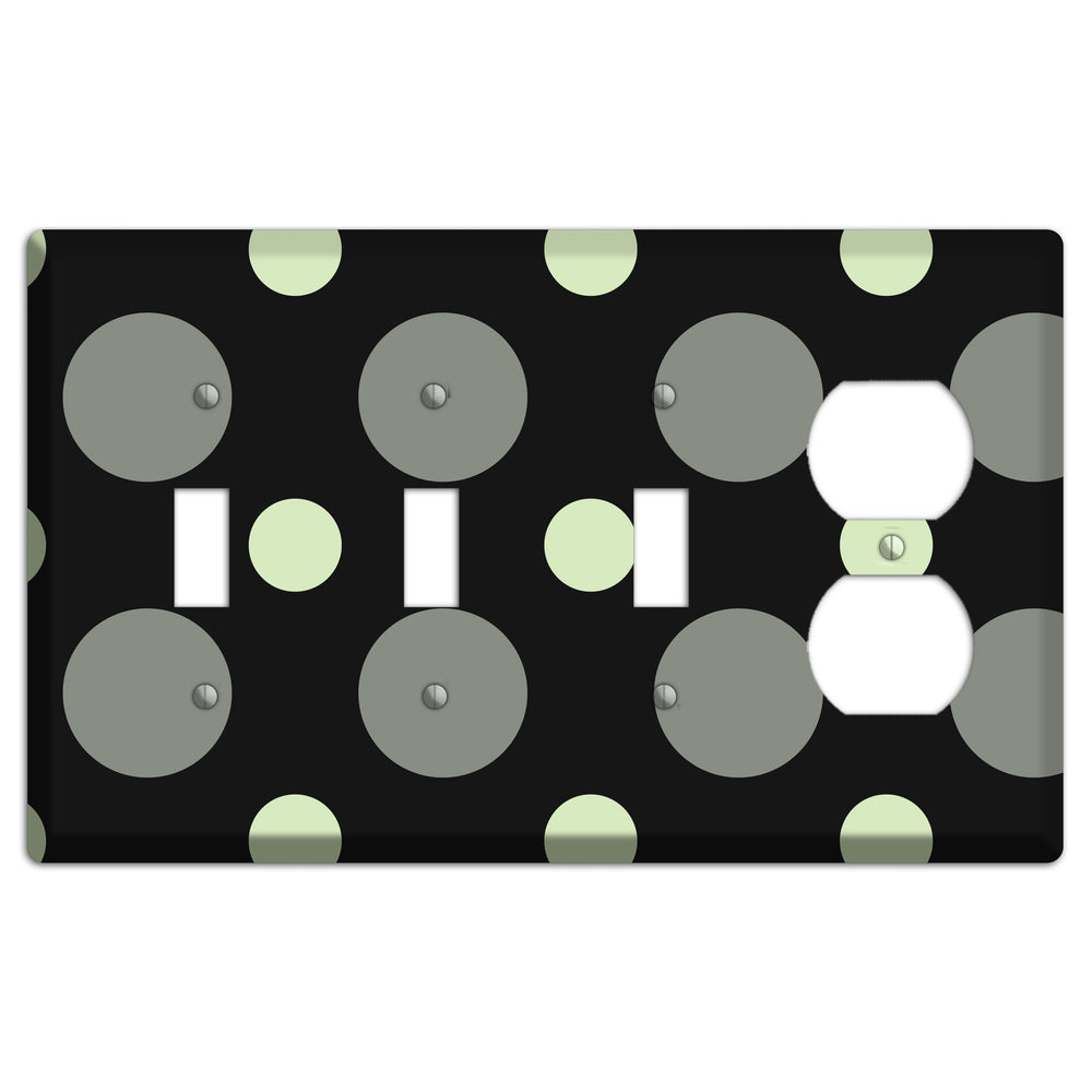 Black with Grey and Sage Multi Medium Polka Dots 3 Toggle / Duplex Wallplate