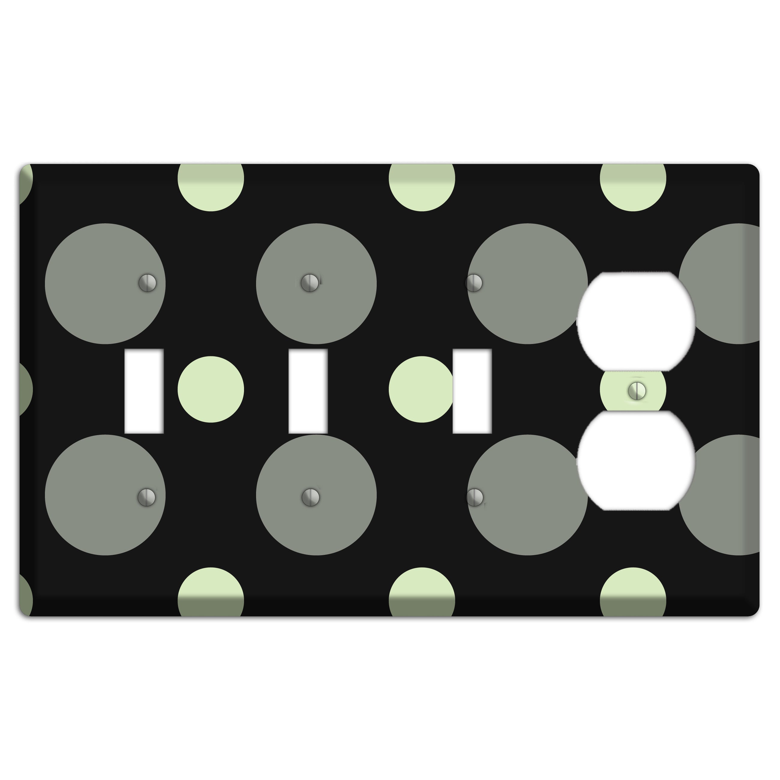Black with Grey and Sage Multi Medium Polka Dots 3 Toggle / Duplex Wallplate