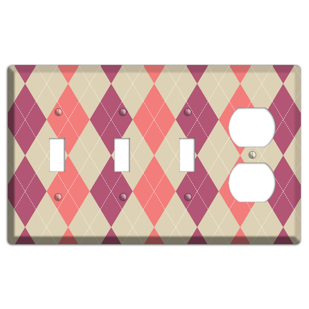 Pink and Tan Argyle 3 Toggle / Duplex Wallplate