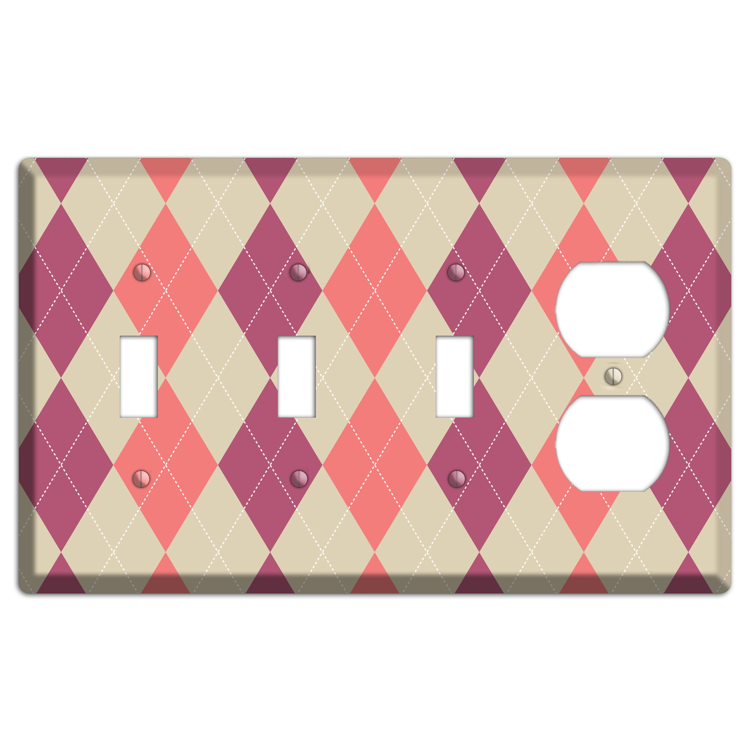 Pink and Tan Argyle 3 Toggle / Duplex Wallplate