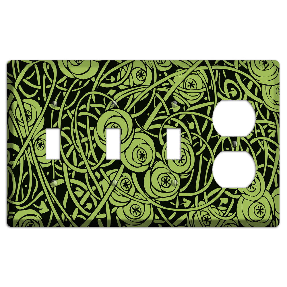 Green Deco Floral 3 Toggle / Duplex Wallplate