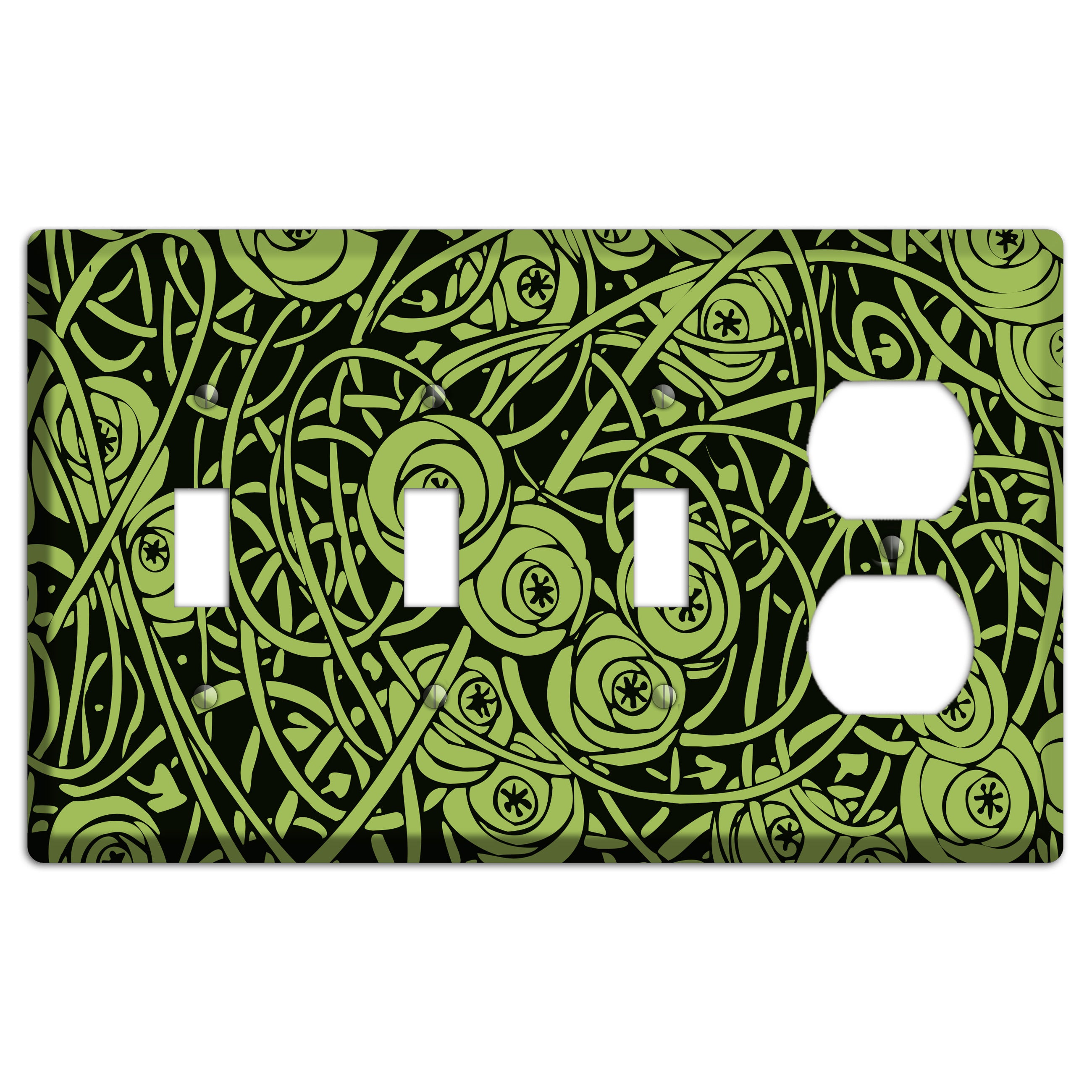 Green Deco Floral 3 Toggle / Duplex Wallplate