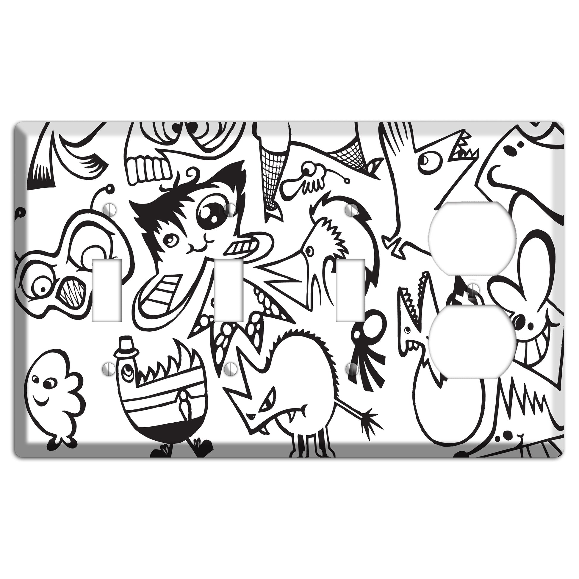 Black and White Whimsical Faces 3 3 Toggle / Duplex Wallplate